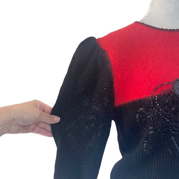 Michelle Stuart Vintage Womens Sweater Size 12 Black Mixed Knit Sequin Beaded - Picture 4 of 8